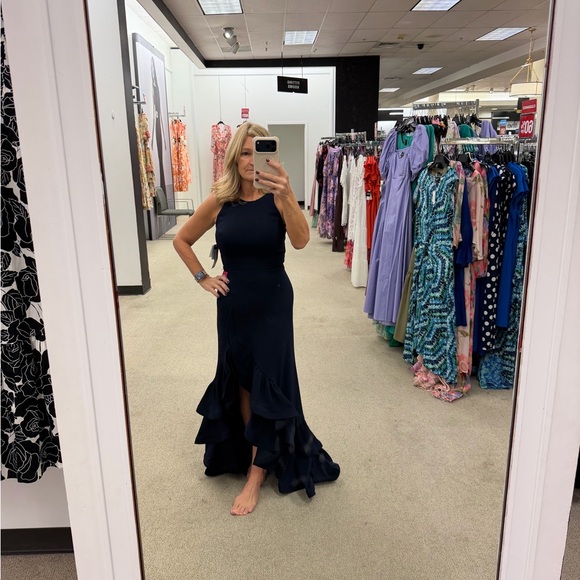 Betsy & Adam Navy Ruffle Maxi Dress - Picture 14 of 15